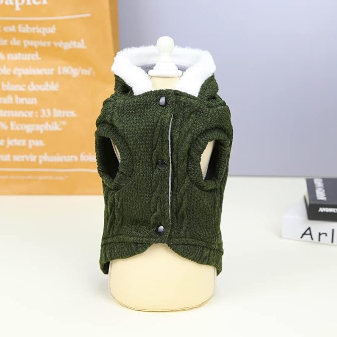 Rdc Pet Clothes Dog & Cat Winter Warm Woolen Sweater with Cap & Turtleneck - Fleece Coat for Small & Medium Dogs & Cats (XXL, Classic-Green)