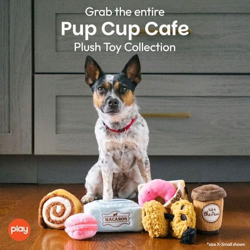 P.L.A.Y. Cute Plush Dog Toys - Pup Cup Cafe Coffee Shop Themed Durable Squeaker Chew Toys for Medium & Large Dogs - Machine Washable, Recycled Materials (5 Piece Set, Medium)