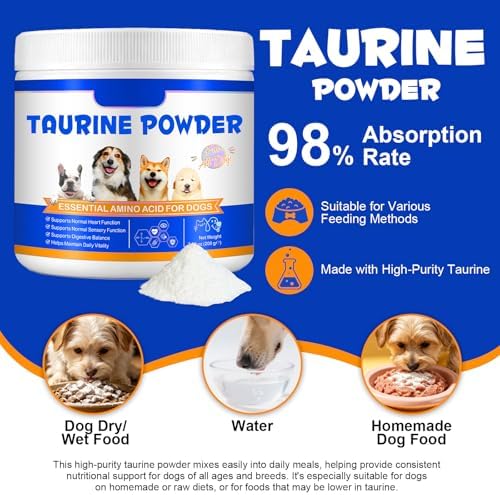 Taurine Powder for Dogs, 200g High Purity Taurine Supplement for Heart, Vision & Digestive Support, Unflavored Amino Acid Powder for Homemade & Raw Diets, Easy to Mix Daily Nutrition