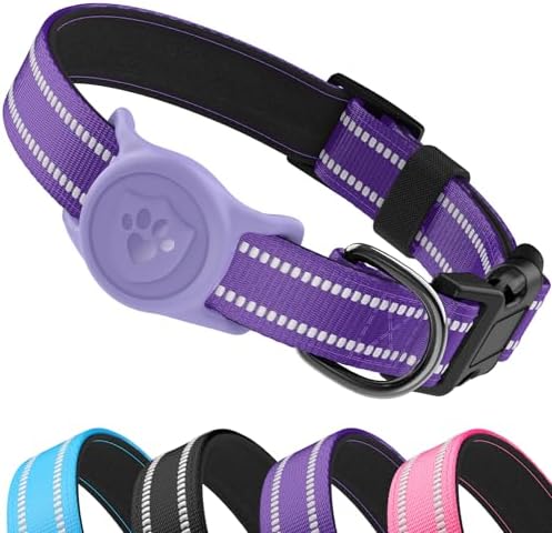 Upgraded AirTag Dog Collar, IP68 Waterproof Holder, Small Purple
