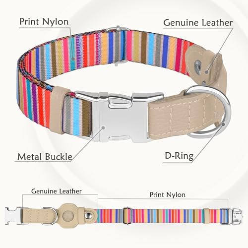 AirTag Dog Collar for Small Medium Large Breed - Adjustable Cute Pattern Dog Collar with Airtag Holder - Soft Leather Tracker GPS Apple Air Tag Pet Collars (X-Small, 9"-12" Neck Fit, Serape)
