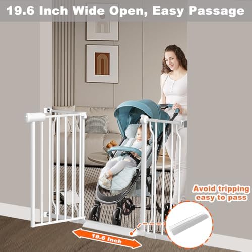 Fairy Baby Extra Wide Baby Gate for Doorways Auto Close Safety Gates for Bedroom, Fits 57.5 Inch to 62 Inch with Pressure Mounted Extention Kit, White
