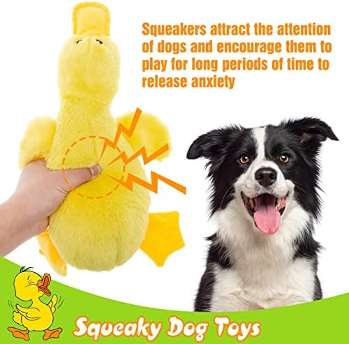 EXPAWLORER Plush Squeaky Duck Dog Toy - Soft Stuffed Cute Dog Duck Toy, Best Birthday Gift Interactive Filled Chew Toys for Puppy Small Medium Large Dogs Biting Training Teething, Yellow Large