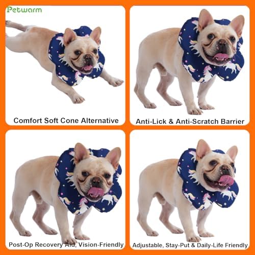 PetWarm Recovery Collar, Dog Recovery Collar, Blue Unicorn Print, L