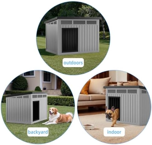 VIXZEN Dog House Indoor Outdoor,Waterproof Dog House for Small to Large Dogs,Doghouse with Air Vents & Elevated Floor,Openable at the Top,Easy to Assemble & Clean, Grey