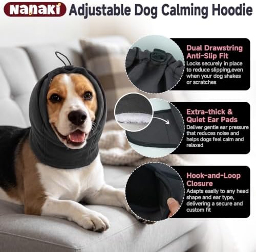 Nanaki No-Shake Dog Ear Muffs, Head Wrap for Fireworks & Thunder,Grey,L