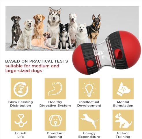 BSISUERM Dog Food Dispensing Puzzle Toy Adjustable Treat Dispenser Slow Feeder Pet Interactive Chase Toy Dog Enrichment Ball for Medium Large Dogs to Keep Them Busy, Extra Large