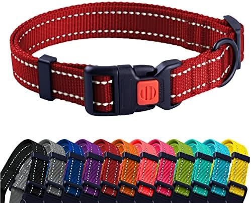 Reflective Dog Collar, Quick-Release Buckle (Red, 18-26 Inch)