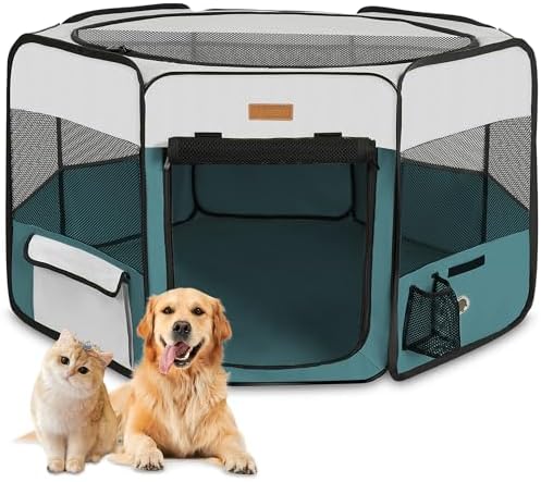 Akinerri Portable Dog Playpen, Foldable Pet Play Pen for Puppy Cat, Blue