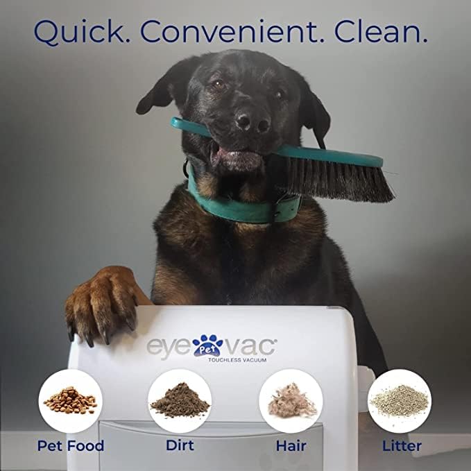 EyeVac Pet Touchless Vacuum Automatic Dustpan - Ultra Fast & Powerful - Great for Sweeping Cat Dog Pet Hair Food Dirt Kitchen, Corded Canister Vacuum, Bagless, Automatic Sensors, 1400 Watt (White)