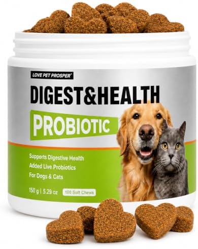Probiotic Chews for Dogs & Cats Digestive & Gut Health Support, Help Your Pets Skin Coat & Immune Support, 5-Strain Blend, Prebiotics & Enzymes, Pumpkin, Papaya, Chicken Flavor, 100 Count