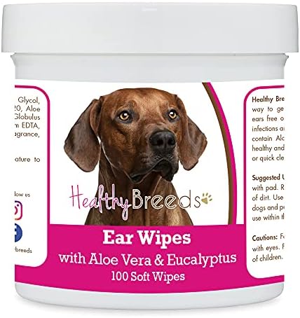 Healthy Breeds Rhodesian Ridgeback Ear Cleaning Wipes with Aloe & Eucalyptus for Dogs 100 Count