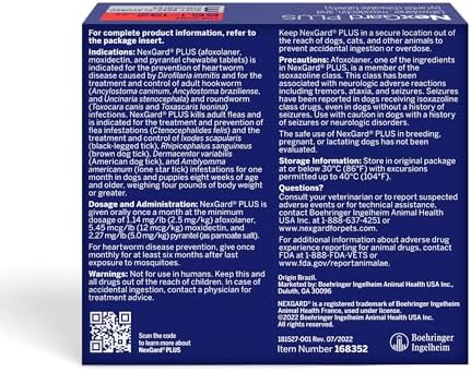 NexGard Plus (afoxolaner, moxidectin, and pyrantel) Flea and Tick Protection & Heartworm Preventive for Dogs Soft Beef Flavored Chewables, 66.1-132 lbs. (Red) 3 Chews (3 Month Supply)