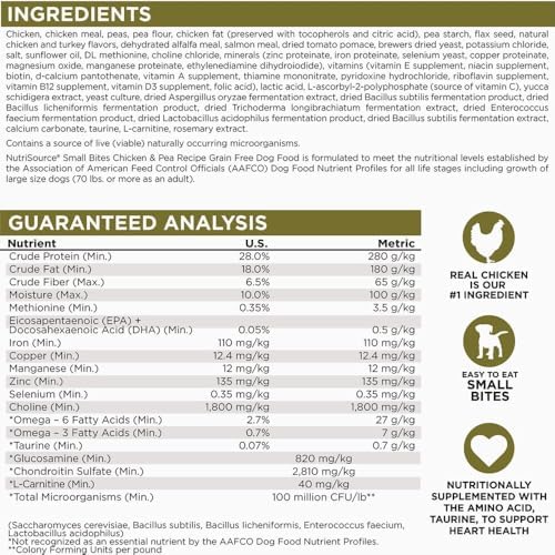 NutriSource Grain Free Chicken & Peas Small Bites Dog Food, 4lb