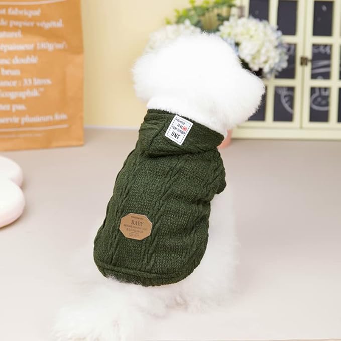 Rdc Pet Clothes Dog & Cat Woolen Sweater with Cap - Winter Warm Turtleneck Fleece Coat (XL, Classic-Green)