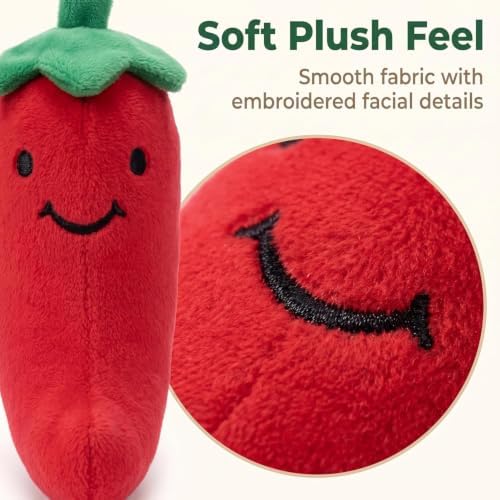 1 Pc Funny Red Fruit Dog Toys, Vegetable Dog Toys Squeaky Plush Chili Eggplant Corn Puppy Toys for Small Dogs,Chili, Nice and Practical