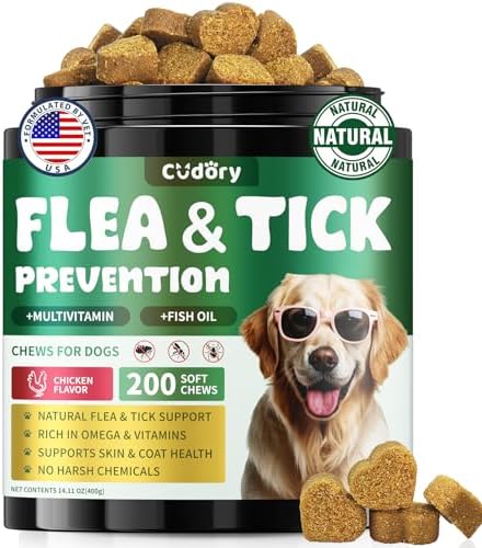 Flea and Tick Prevention for Dogs, Skin Coat Support with Vitamins Fish Oil