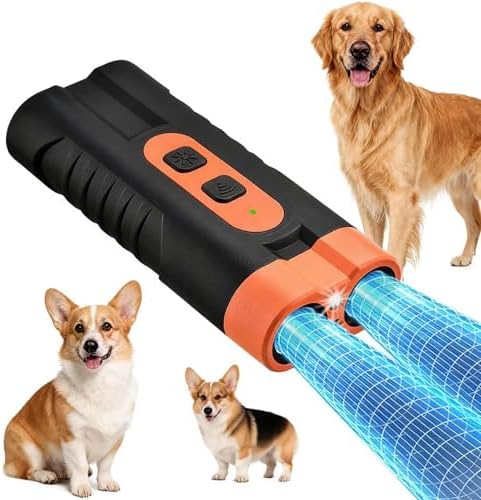 Dog Bark Deterrent Device Rechargeable,Anti Bark Tool for Dogs,Ultrasonic Dual Emitter 50ft Safe Correction Tools to Control Dog's Bark 25KHz,Trainer Barking Silencer Indoor&Outdoor with Flashlight
