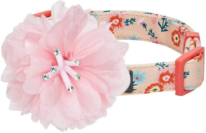 Blueberry Pet Floral Power Cosmos Designer Orange Adjustable Dog Collar with Detachable Pink Peony, Large, Neck 18"-26"