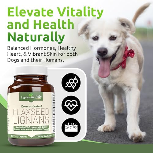 Lignans for Life Flaxseed Lignans for Dogs & People + SDG - Omega 3 Fatty Acids, High Fiber Antioxidants - Improve Shiny Coat, Digestive & Heart Health for Dogs, 35mg, 90 Flaxseed Capsules, 1 Pack