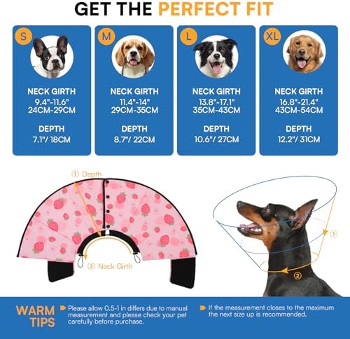 Queenmore Dog Cones for Large Dogs, Soft Dog Cone, Cone for Dogs to Stop Licking After Surgery, Adjustable Elizabethan Collar for Pet to Prevent Licking Wounds, Strawberry L