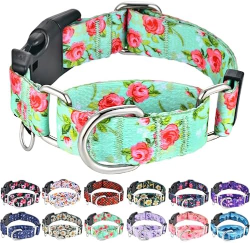 Martingale Collar for Dogs with Buckle No Pull, Green Floral, XS
