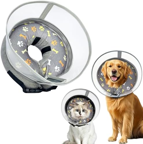 Inflatable Dog Cone Collar with Anti-Licking Clear Shield, for Dogs Cats