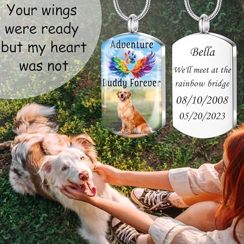 Fanery Sue Pet Ashes Necklace for Dog Cat, Custom Photo & Text