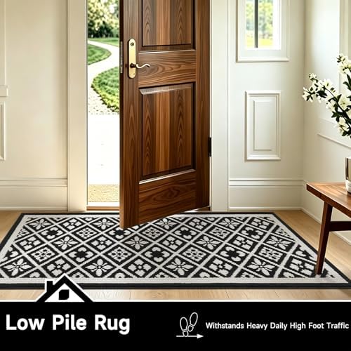 Ileading Hallway Runner Rug 2x8 ft,Washable Indoor Black Carpet with Non Slip Rubber Backing,Low Pile Durable Kitchen Floor Mat for Laundry Entryway Door & High Traffic Areas