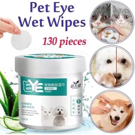 130 Pcs Pet Cleaning Wipes – Dog and Cat Eye Wipes, Gentle Tear Stain Remover, Non-Foaming Grooming Towels