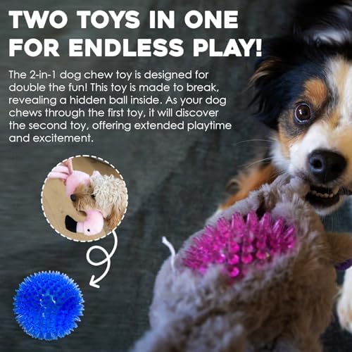 Flourish Pets 3 in 1 Multi-Layer Chew Toy for Active Dogs | Non-Toxic BPA Free Double Stitched Soft Fabric Exterior Dog Toys | Long-Lasting Dog Plush Toys - Large Yeti/Sloth 5"