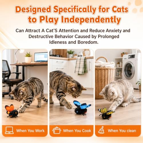 2026 New Smart Sensing Flapping Butterfly Toy Interactive Cat,Electric Butterfly Cat Toy,Realistic Wing Movements Encourage Cats to Chase,Suitable for Indoor Play(Orange)