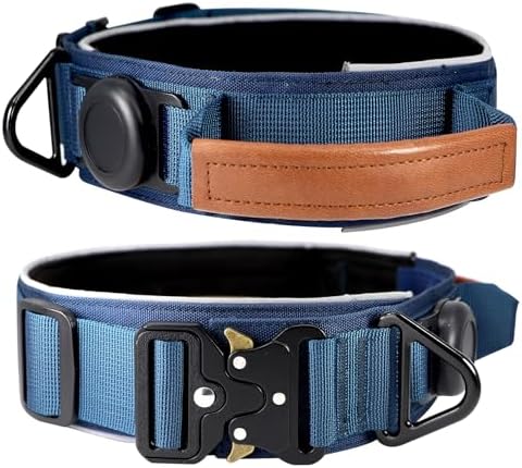 2" Tactical Dog Collar with Airtag Holder & Handle for Medium Dogs (Blue)