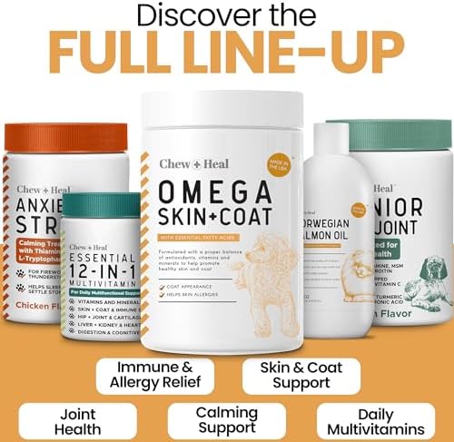 Salmon Oil for Dogs -60 Soft Chew Omega Treats Skin and Coat Supplement for Dogs -Fish Oil Blend of Fatty Acids, Omega 3 and 6, Vitamins, Antioxidants, Minerals -Made in USA