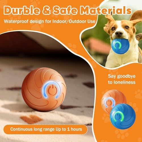 2PCS Shaky Ball Toy for Dogs, Vibrating Dog Ball, USB Rechargeable, Interactive, Automatic Moving, Bouncing, Perfect for Small, Medium, Large Dogs (2, Blue/Orange)