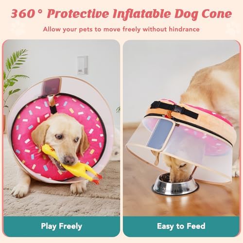 Inflatable Dog Cone with Anti-Licking Clear Shield,Fits Medium Dogs