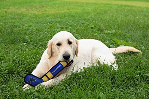 Pets First Dog Toy Tough Nylon with Inner Squeaker Licensed by NHL St. Louis Blues Hockey Stick Toy for Dogs & Cats. Play Hockey with Your Pet with This Licensed Dog Tough Toy