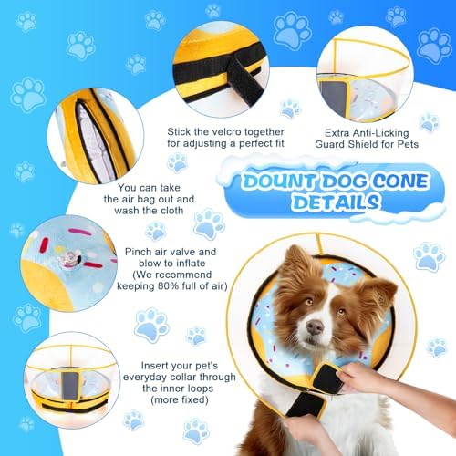 CNEO Inflatable Dog Cone Collar with Detachable Enhanced Anti-Licking Shield, Soft Neck Donut Collar for Dogs After Surgery, Adjustable Dog Cone Alternative for Large Medium Small Dogs & Cats