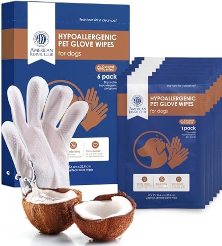 AKC Coconut Dog Bathing Glove Wipes, No-Rinse, 6 Pack