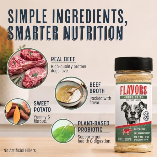 Flavors Probiotics + Dog Food Topper, Beef Recipe, 3.1 oz, 2 Pack