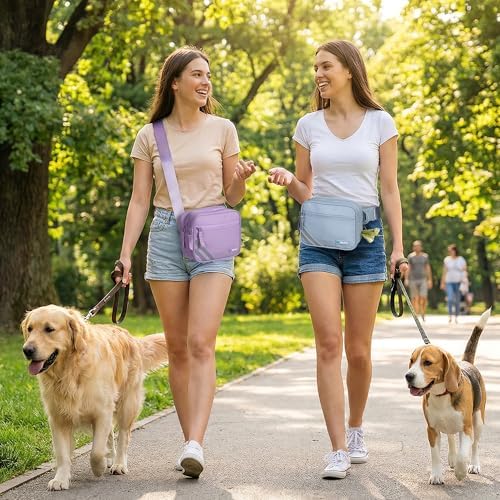PetAmi Dog Walking Bag, 3-in-1 Crossbody Fanny Pack Treat Pouch, Light Blue