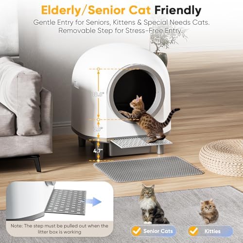 Self Cleaing Litter Box for Multiple Cats, 88L Large Smart Automatic Cat Litter Box with App Control, Health Monitoring, Integrated Safety Sensors, Odor Removal, Mat, Liners