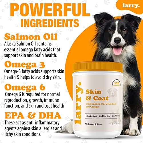 Larry Salmon Oil Dog Chews Skin Coat Omega 3 120 Count