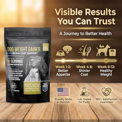 Dog Weight Gainer with Skin & Coat Support - Weight Gain Supplements for Dogs - Canine and Dog Muscle Builder - Protein Powder - High Calorie Food Supplement - 90 Servings