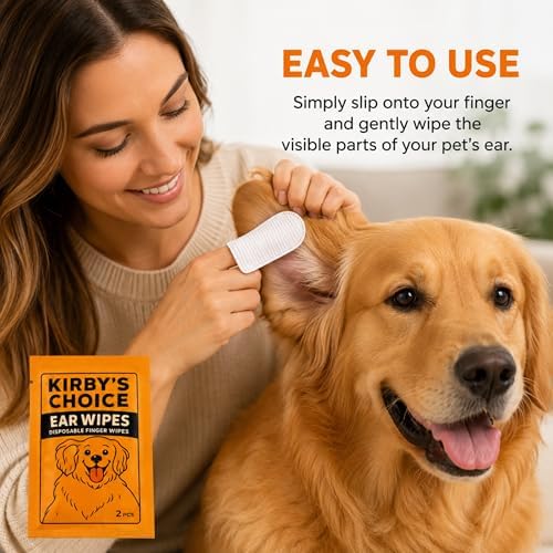 Kirby’s Choice Dog Ear Cleaning Finger Wipes – 50 Wipes, 25 Individually Wrapped 2-Packs | Dog Ear Wipes for Cleaning Dirt, Wax & Debris | Gentle No-Rinse Ear Cleaner for Dogs