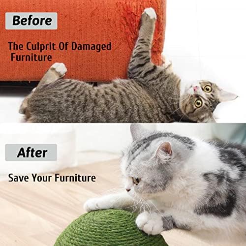Fhiny Cats Scratching Ball, Natural Sisal Scratching Toy with Roller Track Toys and Wooden Base Kitten Turtle Shape Scratch Post for Indoor Cats Interactive Training Exercise Scratcher for Small Pets
