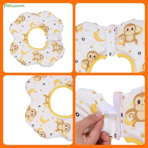 PetWarm Dog Recovery Collar, Recovery Collar, Yellow Monkey Print, L