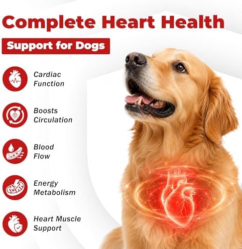 Taurine Supplement for Dogs – Supports Cardiovascular Health,Helps Heart Murmurs,Myocardial Hypertrophy DCM,Promotes Normal Heart, Immune Function,Vision,Energy & Vitality,CoQ10–Vet-Formulated-120ct