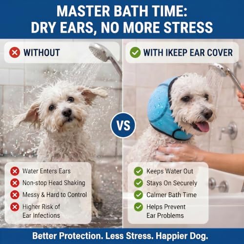 Dog Ear Covers for Bath: Waterproof Ear Wraps Keep Water Out During Bath Time - Reduce Ear Infection Risk By 97% - Anti-Slip Fit for Small Breeds Dachshund/Westie/Shiba Inu