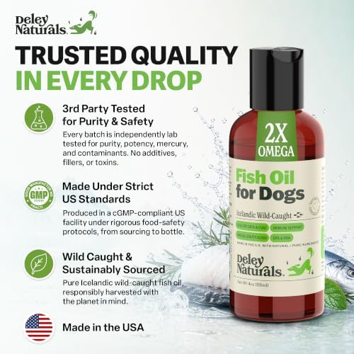 Deley Naturals Fish Oil for Dogs - Itch Relief for Dogs with Omega 3 6 9 for Skin, Joints, Heart and Brain Health - Icelandic Omega 3 Fish Oil for Dogs Skin Irritation - 4oz Omega Oil Made in USA